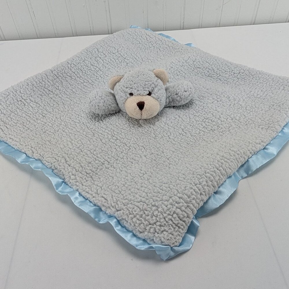 Stephan Baby Blue Teddy Bear Lovey Security Blanket Unisex 2014 Satin Trim Sherp